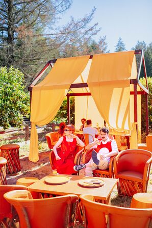 All-Orange Lounge Seating Tent at Napa, California, Vineyard Wedding
