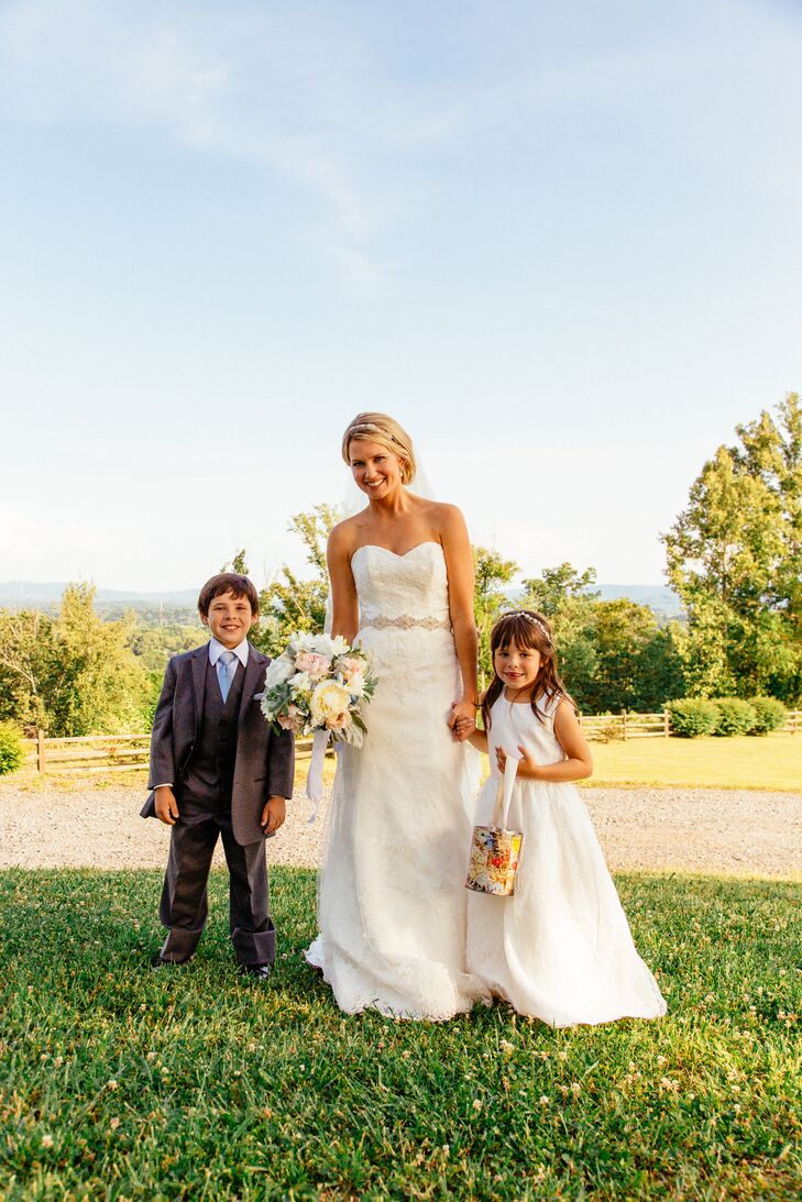 Taryn wanted a formfitting-yet-conservative wedding dress and found her strapless lace dress at Coral Gables Bridal in Miami.