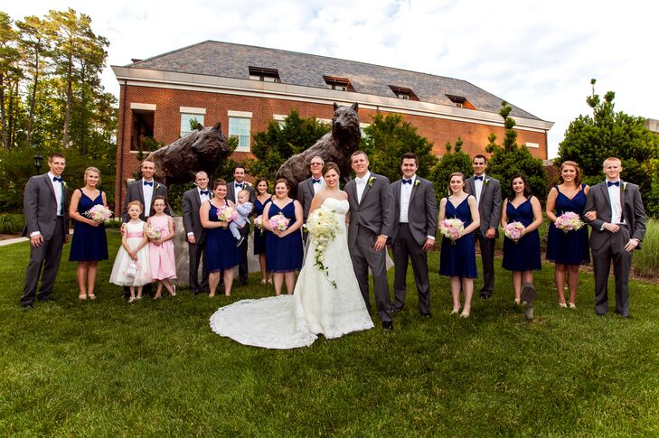 Inspired by her love of Steel Magnolias, Ashley went with a "blush and bashful" color palette of white and pink with pops of navy blue for the groom.