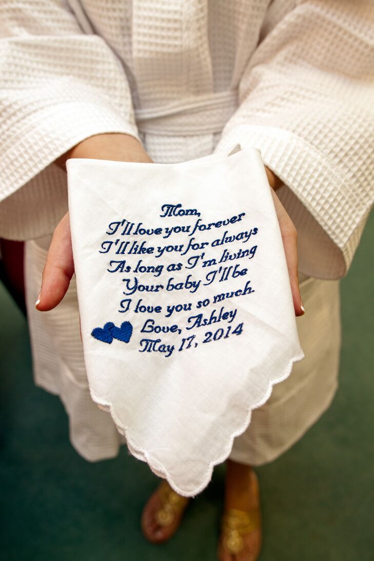 Blue Embroidered Handkerchief Gift for Mom