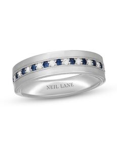 Kay Jewelers Neil Lane Men's Diamond & Blue Sapphire Wedding Band 1/6 ct tw 14K White Gold White Gold Wedding Ring
