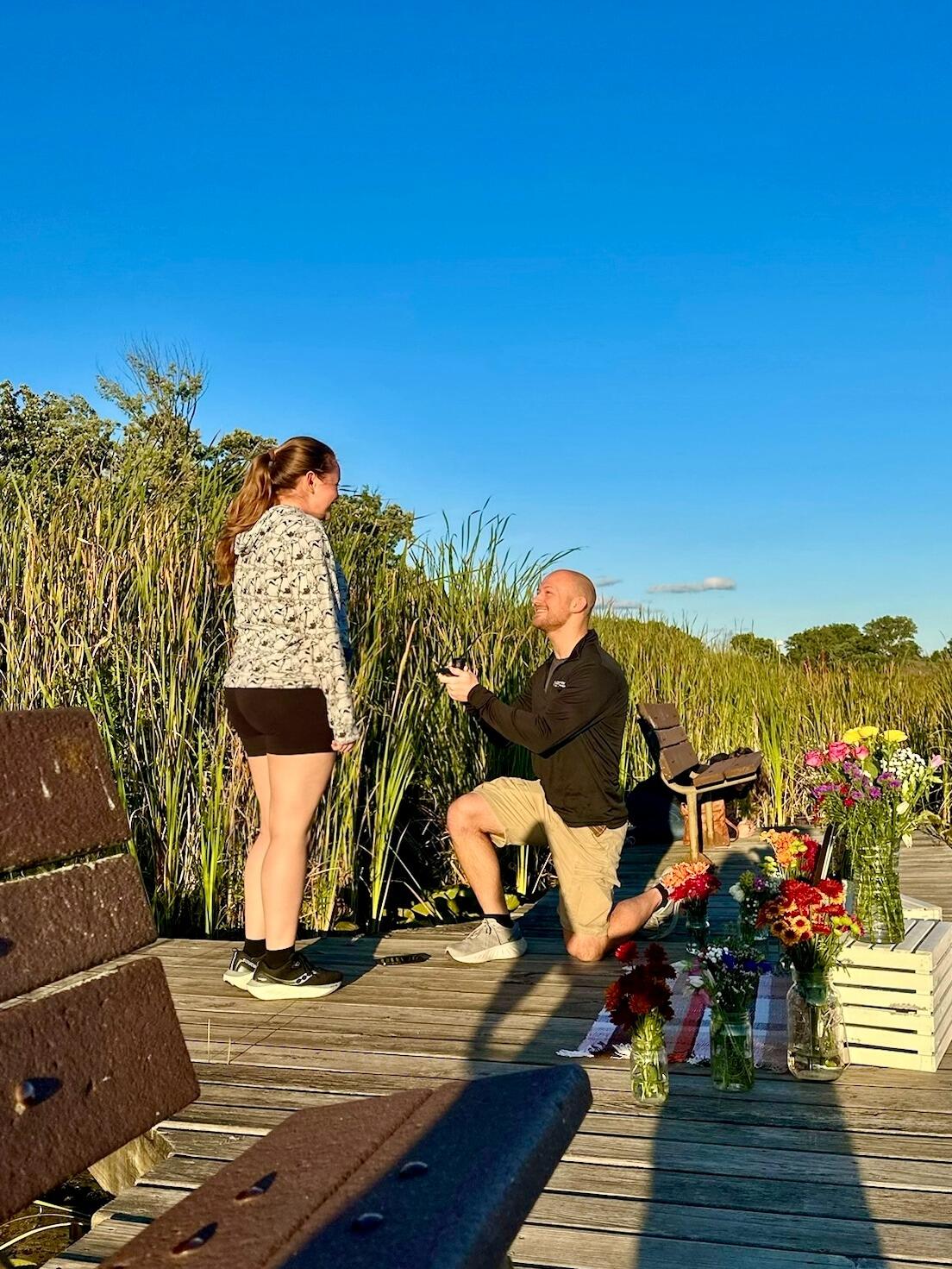 The proposal!! In the gorgeous dog sweatshirt. 
Moraine Hills