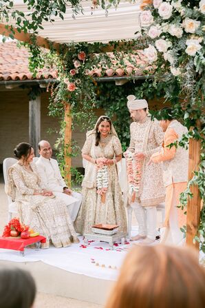 Jai Mala Floral Garland Exchange During Hindu Wedding Ceremony