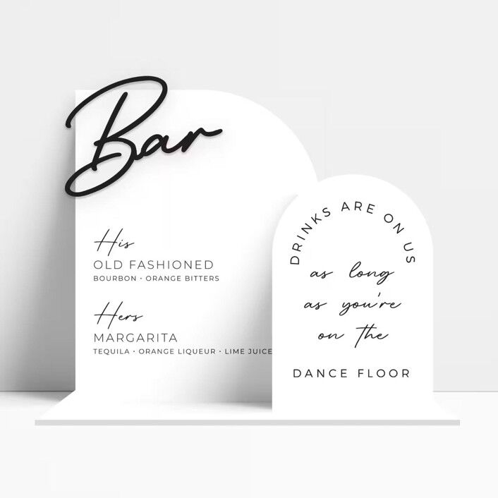 Classic white and black arched bar sign for wedding