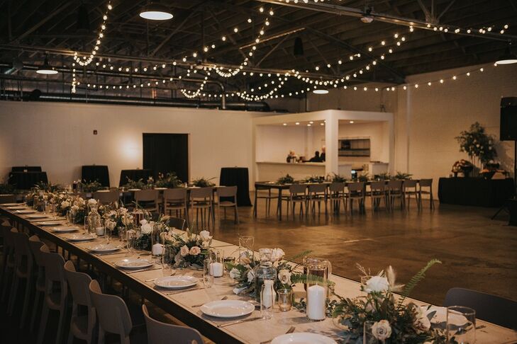 Industrial Reception with String Lights at  The Theodore in Birmingham, Alabama