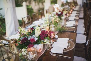 Burgundy Astilbe, Rose and Stock Centerpiece