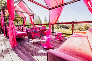 All-Pink Lounge Seating Tent at Napa, California, Vineyard Wedding