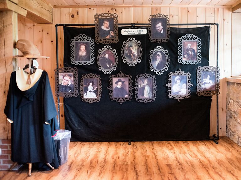 Harry Potter-themed photo booth with robes and hats