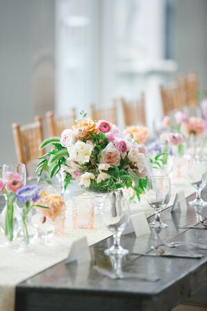 Pink and White Floral Centerpiece with Garden Roses