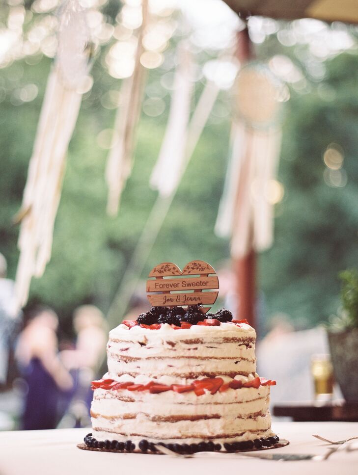 After dinner, Jenna and Jon treated their guests to a slice of naked cake with fresh berries and an assortment of from-scratch pies. “For dessert, we got together with Jim who owns our favorite bagel place in Gloucester,” Jenna says. “We go almost every Sunday for coffee and bagels.”