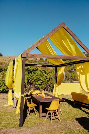All-Yellow Lounge Seating Tent at Napa, California, Vineyard Wedding