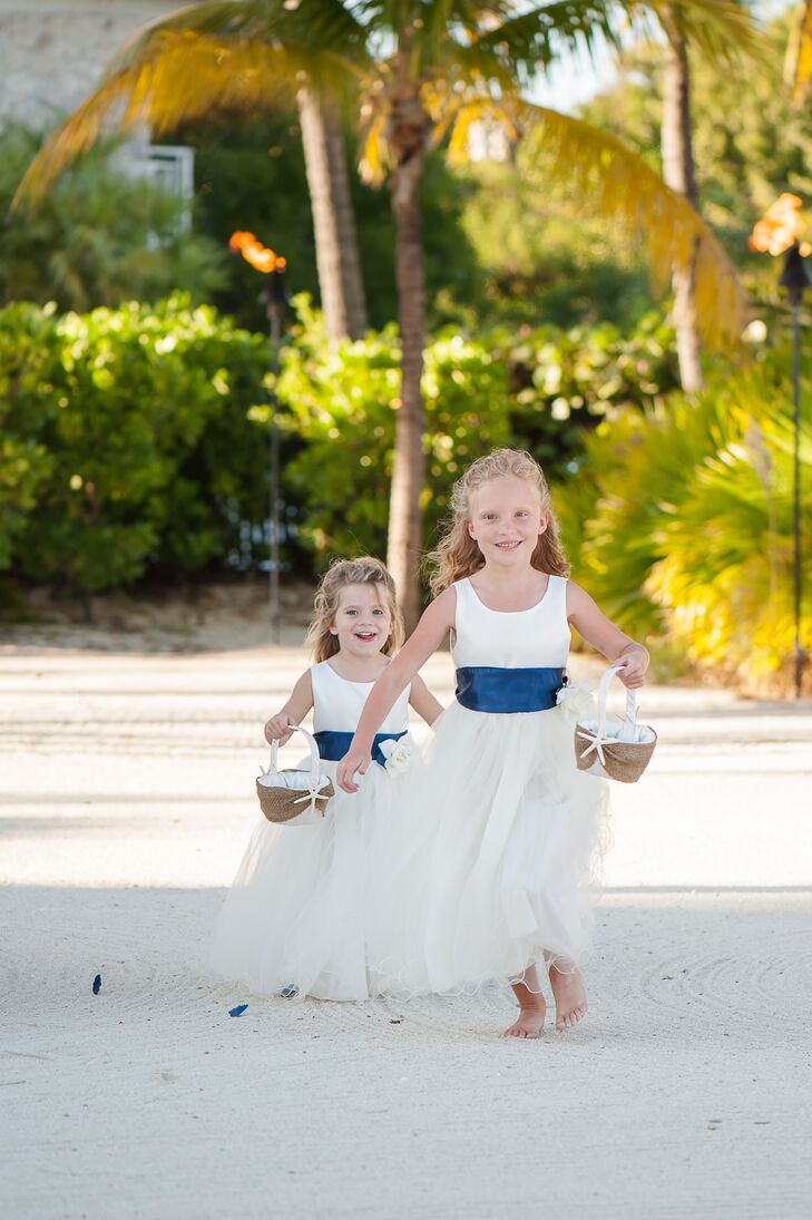 Organza Flower Girl Dresses With Blue Sashes