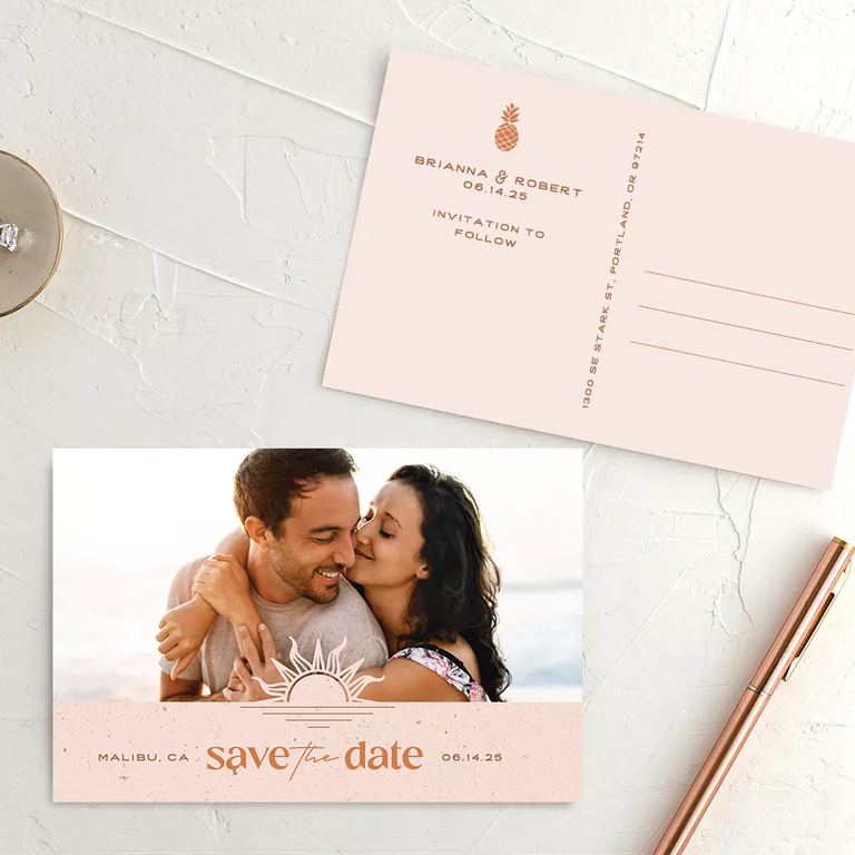 Beach party save-the-date cards