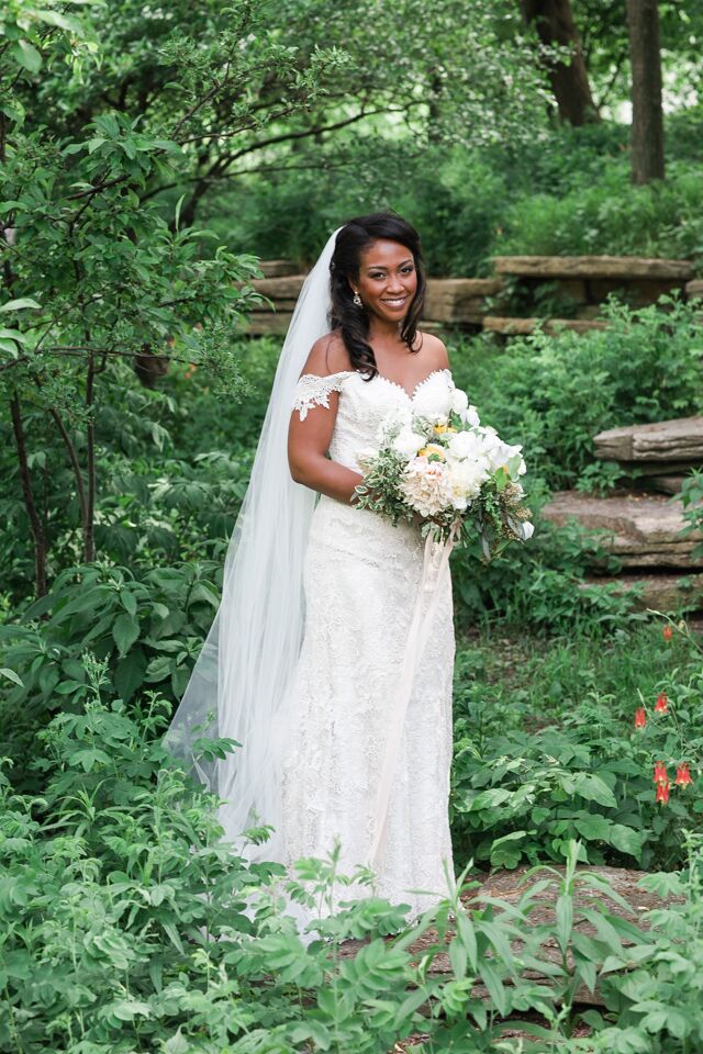 All of Marla's favorite flowers were included in her bouquet. “We wanted to evoke a prairie style, with varied blooms and a loose arrangement but similar in color,” she says. “Our florist totally knocked it out of the park.”