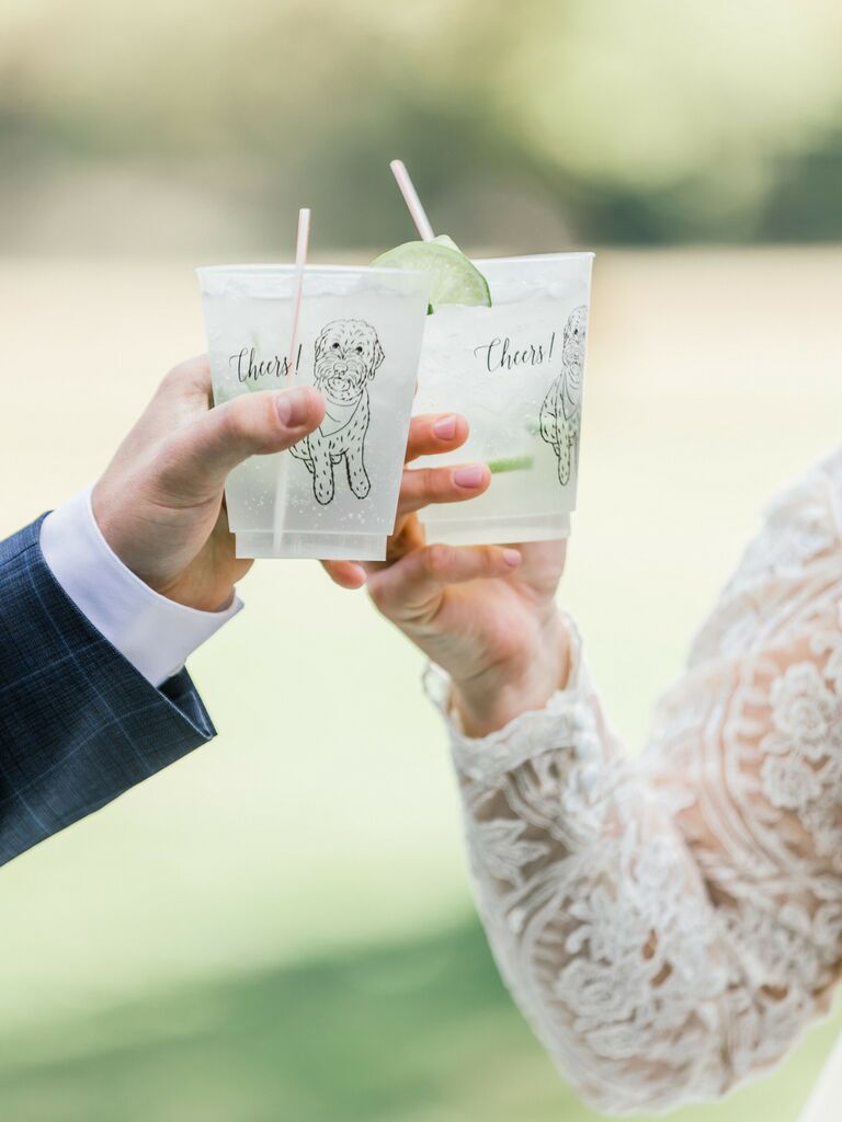 Vodka soda signature wedding drink idea in custom dog cup