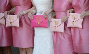 Gold Monogrammed Pink Bridesmaid Clutches