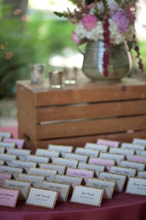 Pink and Gold Glitter Tented Escort Cards