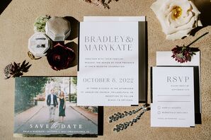 Modern, Minimalistic Invitation Suite in Black and White With Photo Save the Date