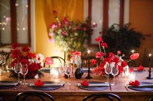 Wedding Reception With Red Floral Centerpieces