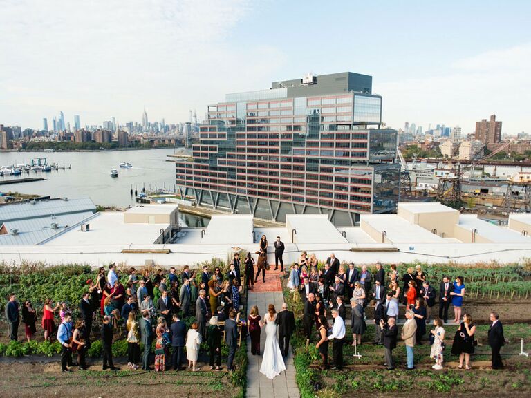 Aerial view of wedding reception in New York