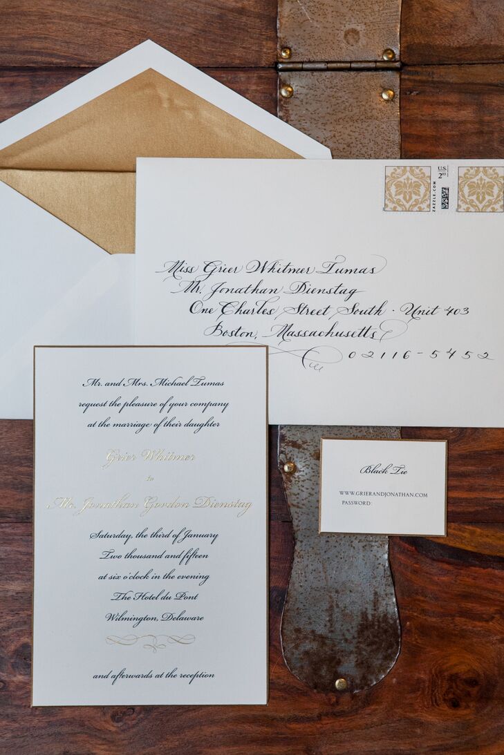 Traditional, Formal Gold Wedding Invitations
