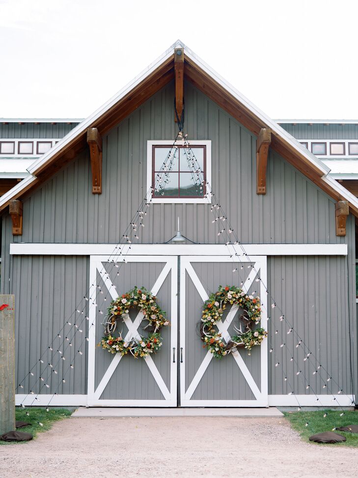 Barn With Rustic Wreaths at Chaparral Ranch in Aspen, Colorado