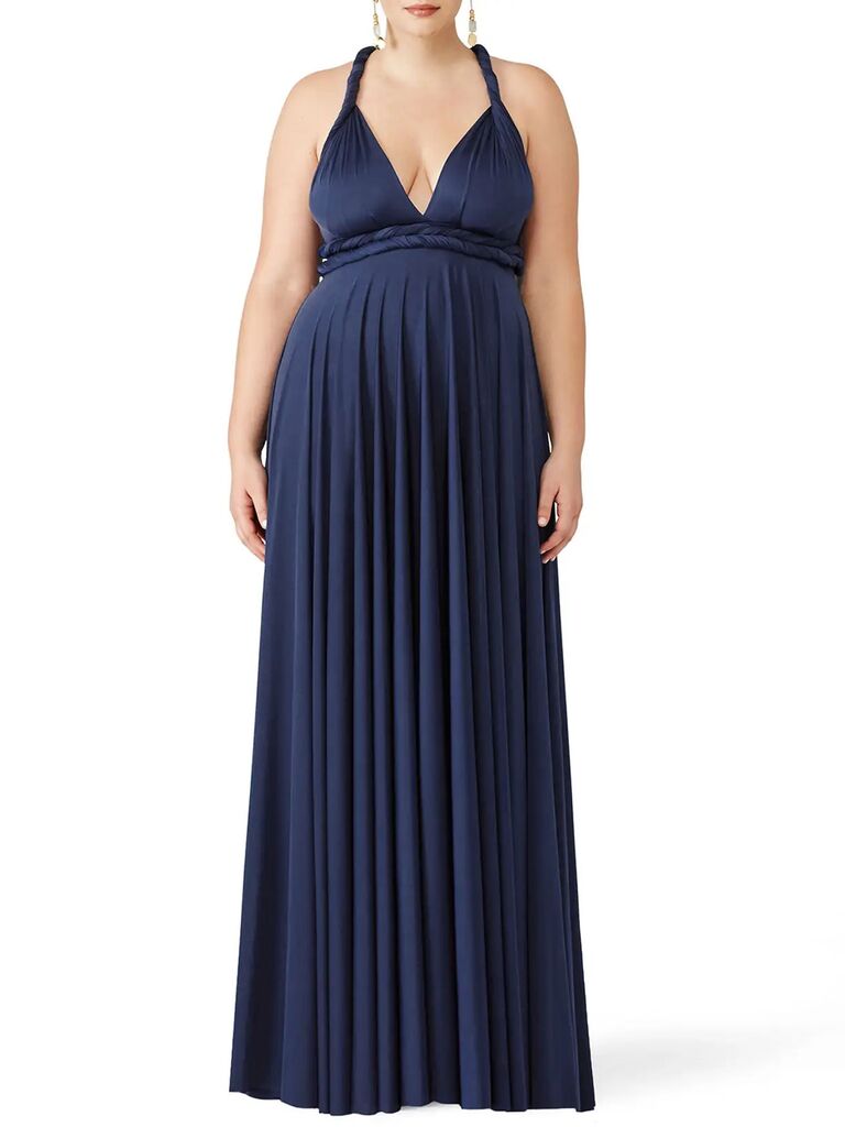 Twobrids formal bump-friendly blue wedding guest dress that can be tied in 15 different combinations
