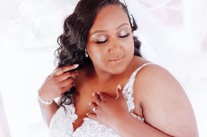 Bridal Beauty Shot, Wavy Down Hairstyle, Glamorous Makeup, Pink Eyeshadow, Nails