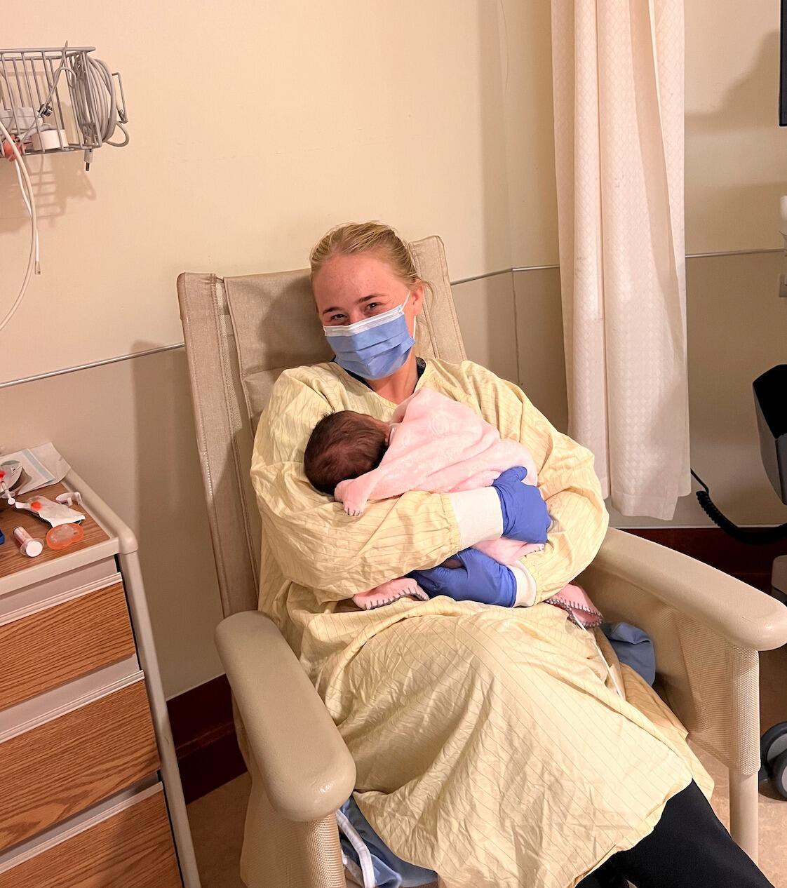 Annah in nursing school in her pediatrics rotation 