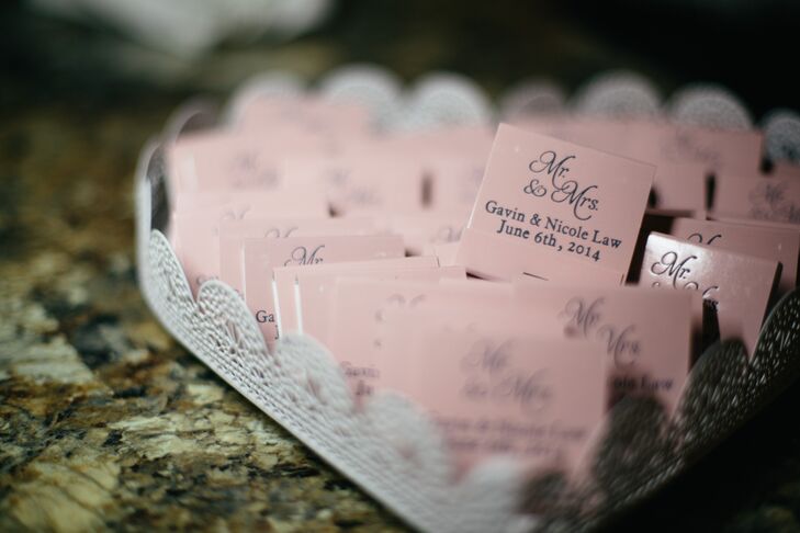 Guests struck a match from the personalized match books to light the sparklers used to send off the newlyweds.