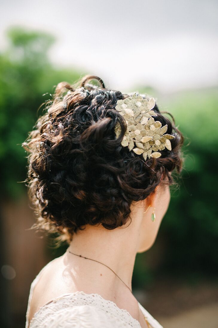 Gold Fabric Flower Hairpiece in Updo