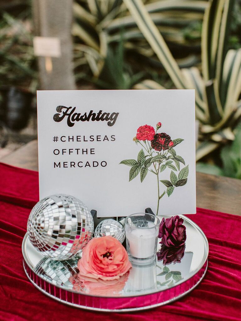 Retro wedding hashtag sign