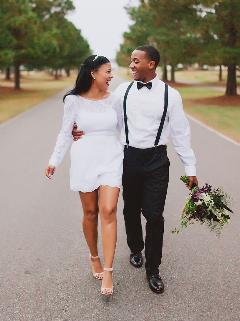 Bride and groom in modern style for wedding reception
