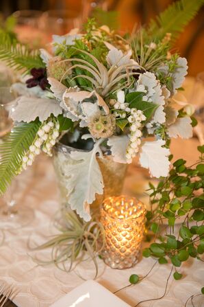 Dusty Miller, Lily and Greenery Centerpiece