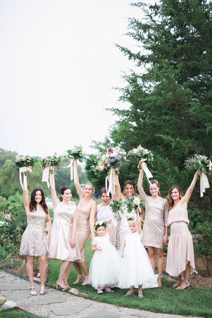 Mismatched, Neutral Bridesmaid Dresses