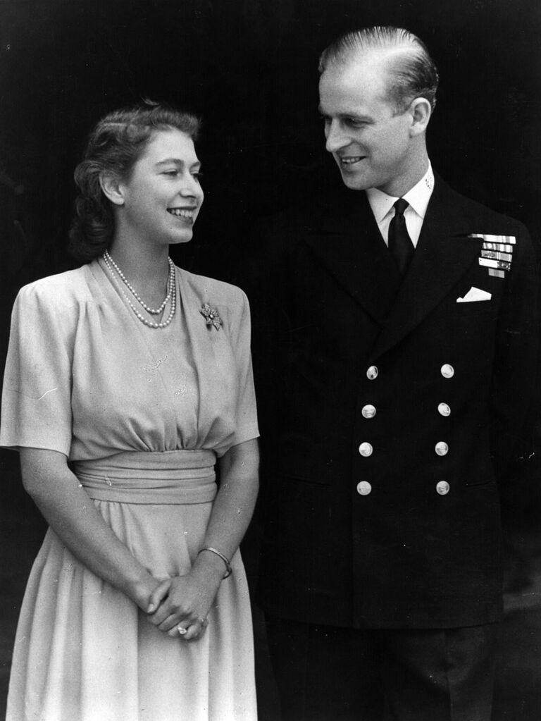 Photo of Queen Elizabeth and Prince Phillip during engagement announcement