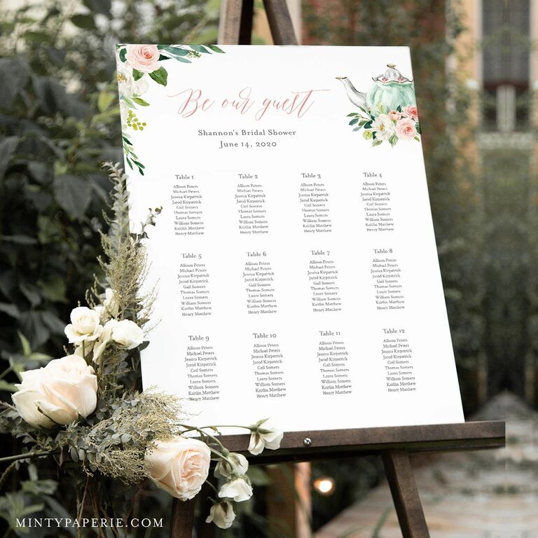 A floral guest seating chart.