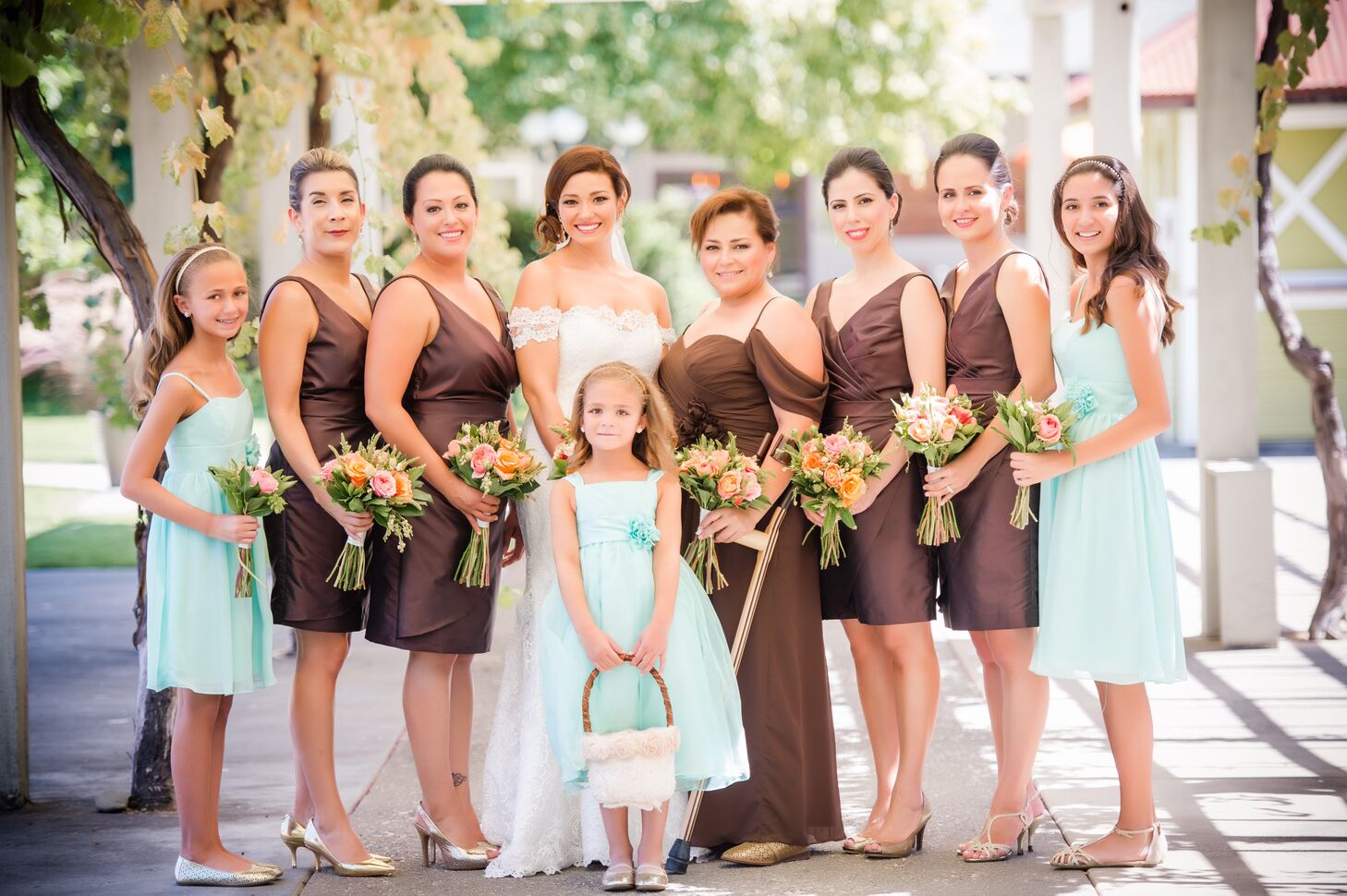 Chocolate Brown and Turquoise Bridesmaid Dresses