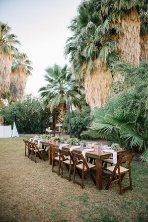 Rustic Farm Table with Folding Chairs at 29 Palms Inn in Twentynine Palms, California