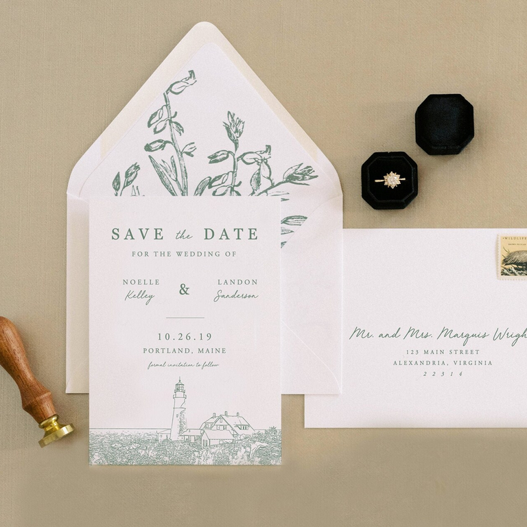Delightful line-drawing floral save-the-date cards