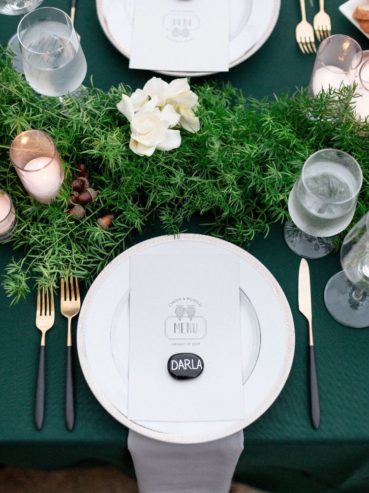 simple place setting with greenery garland