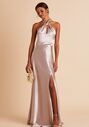 Birdy Grey Monica Shiny Satin Dress in Taupe Halter Bridesmaid Dress - thumbnail - 1