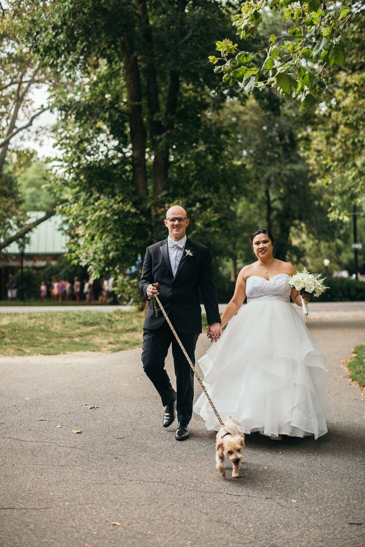 Michelle and Thorsten's 8-year-old Yorkiepoo, Roscoe Jenkins, was part of their ceremony, accompanying the flower girl and ring bearer down the aisle.