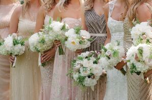 Neutral Bridesmaids Dresses with Sparkle Accents