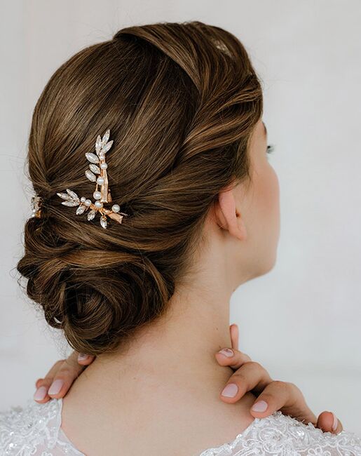 AW Bridal AW BRIDAL Wedding Hair Clip Rhinestone Bridal Hair Pieces Hair Combs for Women Pearl Wedding Hair Barrettes Wedding Hair Accessories for Brides 3pcs (Gold) Gold Pins, Combs + Clip - 2