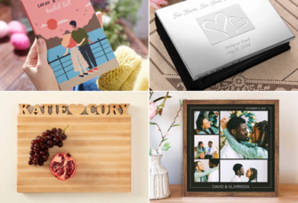 Collage of four five year anniversary gift ideas