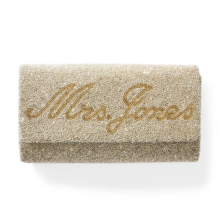 Customizable gold beaded bridal clutch from Mark & Graham