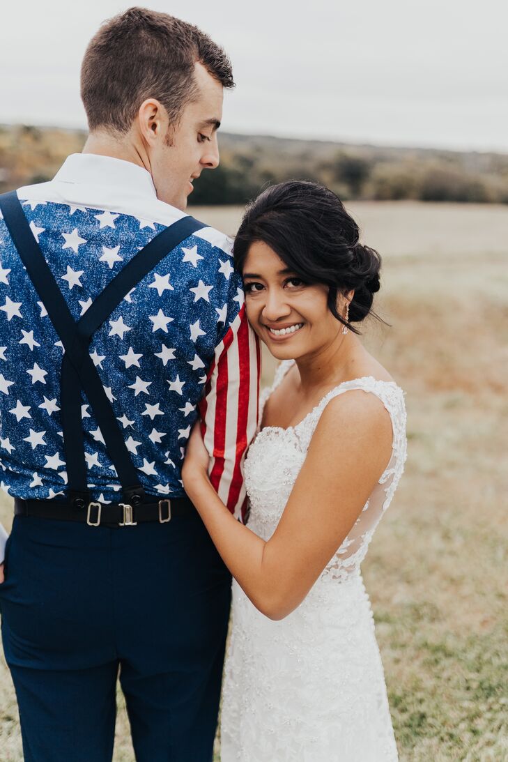 Elegant Bride and Patriotic Groom