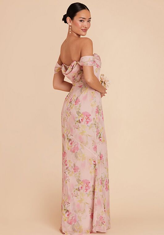 Birdy Grey Mira Chiffon Dress in Vintage Pink Floral Off the Shoulder Bridesmaid Dress - 2