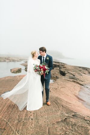 Bride and Groom at Mountain Overlooking Lake Superior